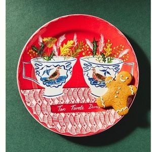 Anthropologie Emily Maude Twelve 12 Days Christmas Plate 2 Turtle Doves